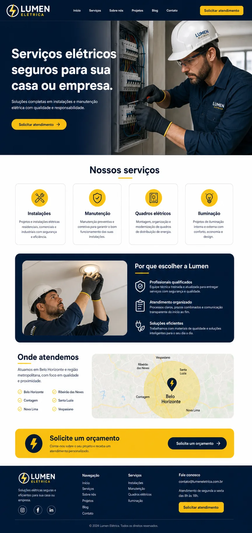 Landing page completa para eletricista no Brasil
